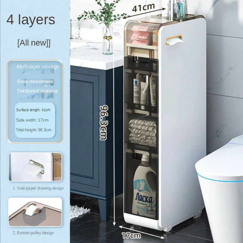 Bathroom Storage Cabinet Slim Multi-Tier ABS Construction