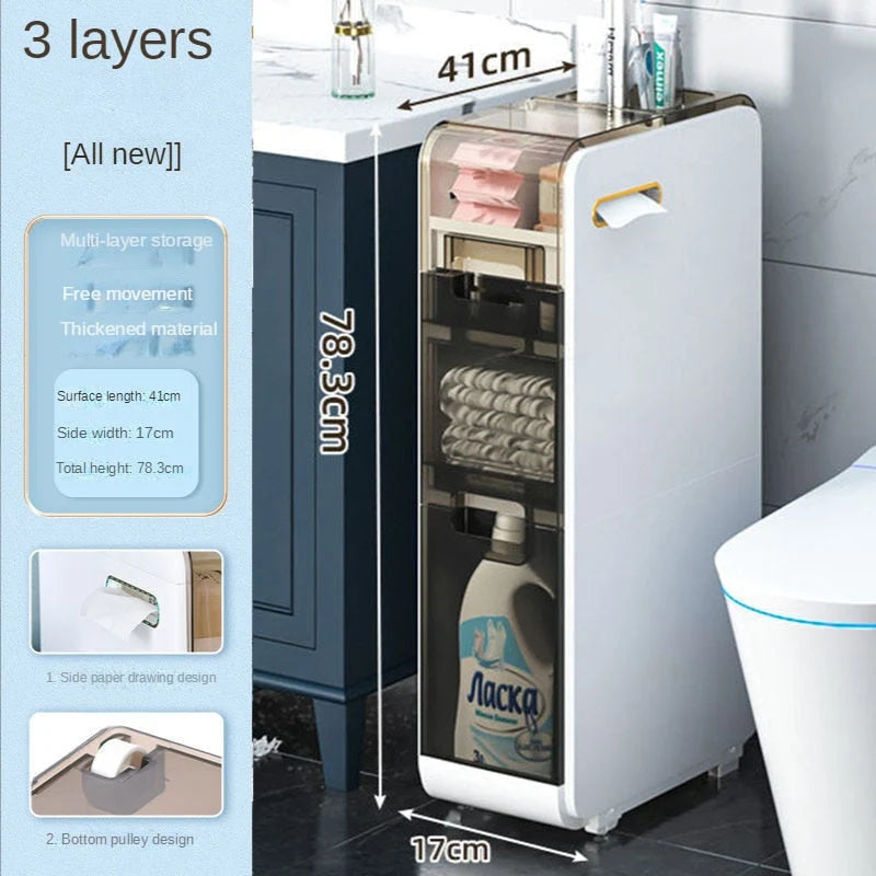 Bathroom Storage Cabinet Slim Multi-Tier ABS Construction