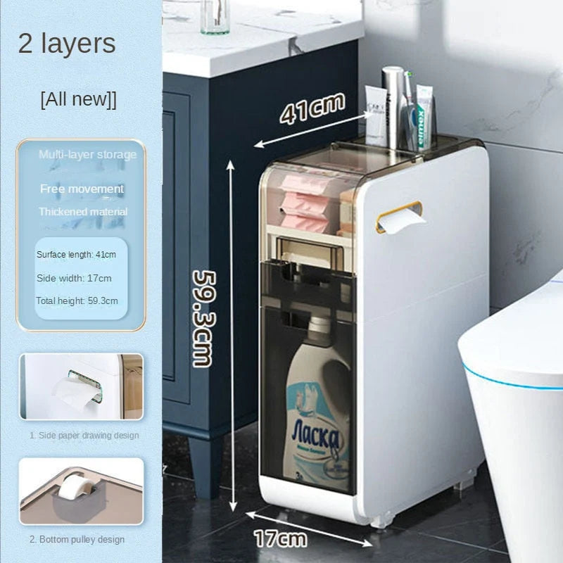Bathroom Storage Cabinet Slim Multi-Tier ABS Construction