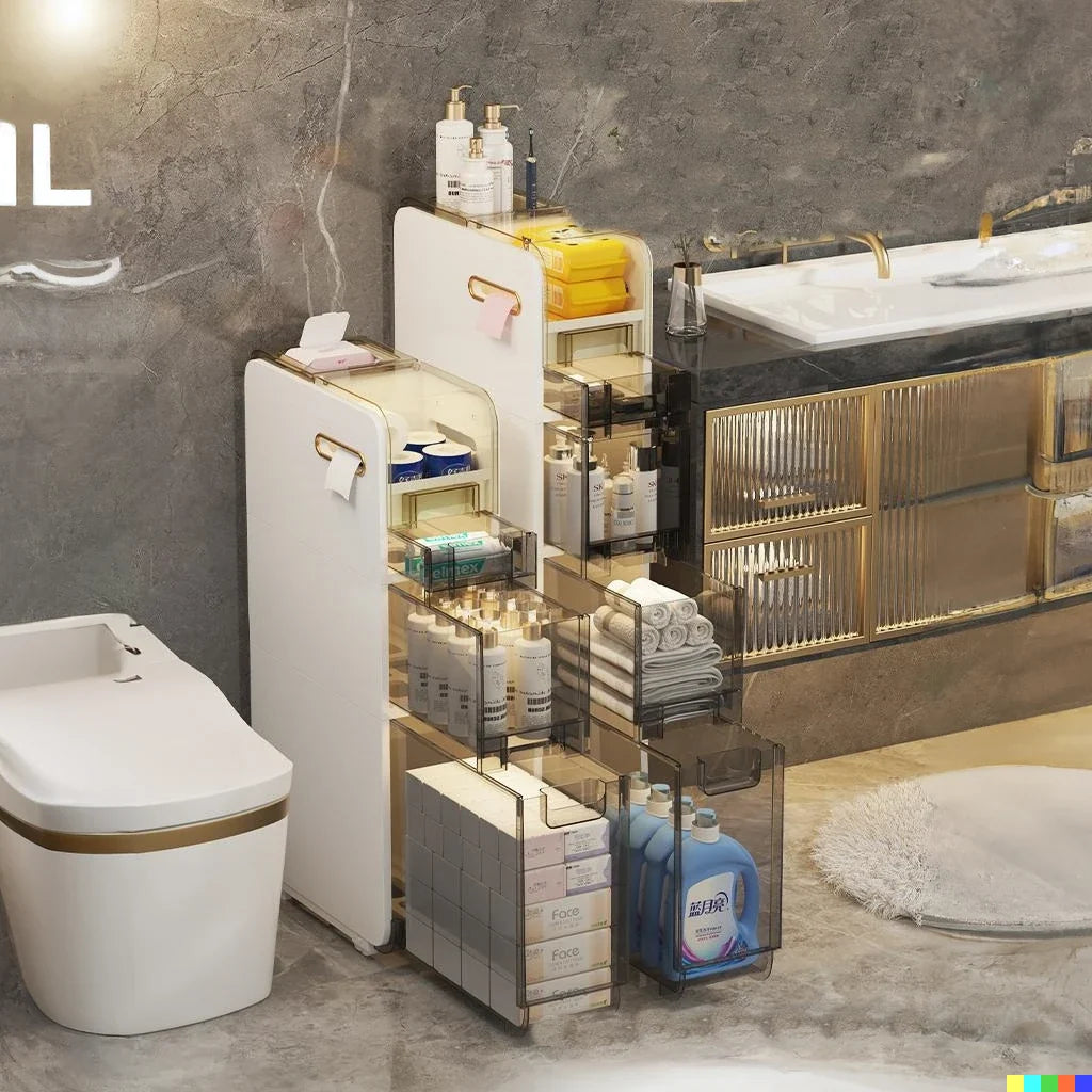 Bathroom Storage Cabinet Slim Multi-Tier ABS Construction