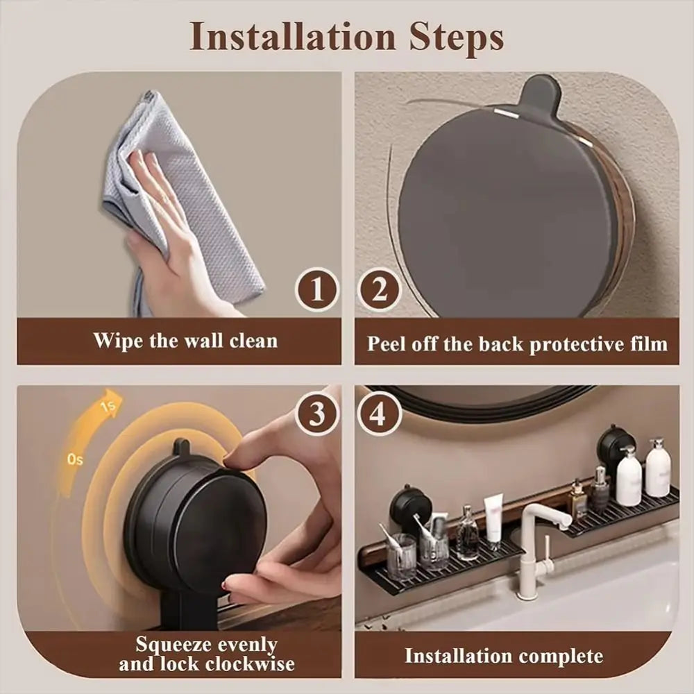 Bathroom Storage Rack No-Drill Suction Mount Open-Bottom Drainage