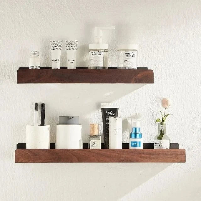 Bathroom Wall Shelf Solid Wood Self-Adhesive Water-Resistant Coating