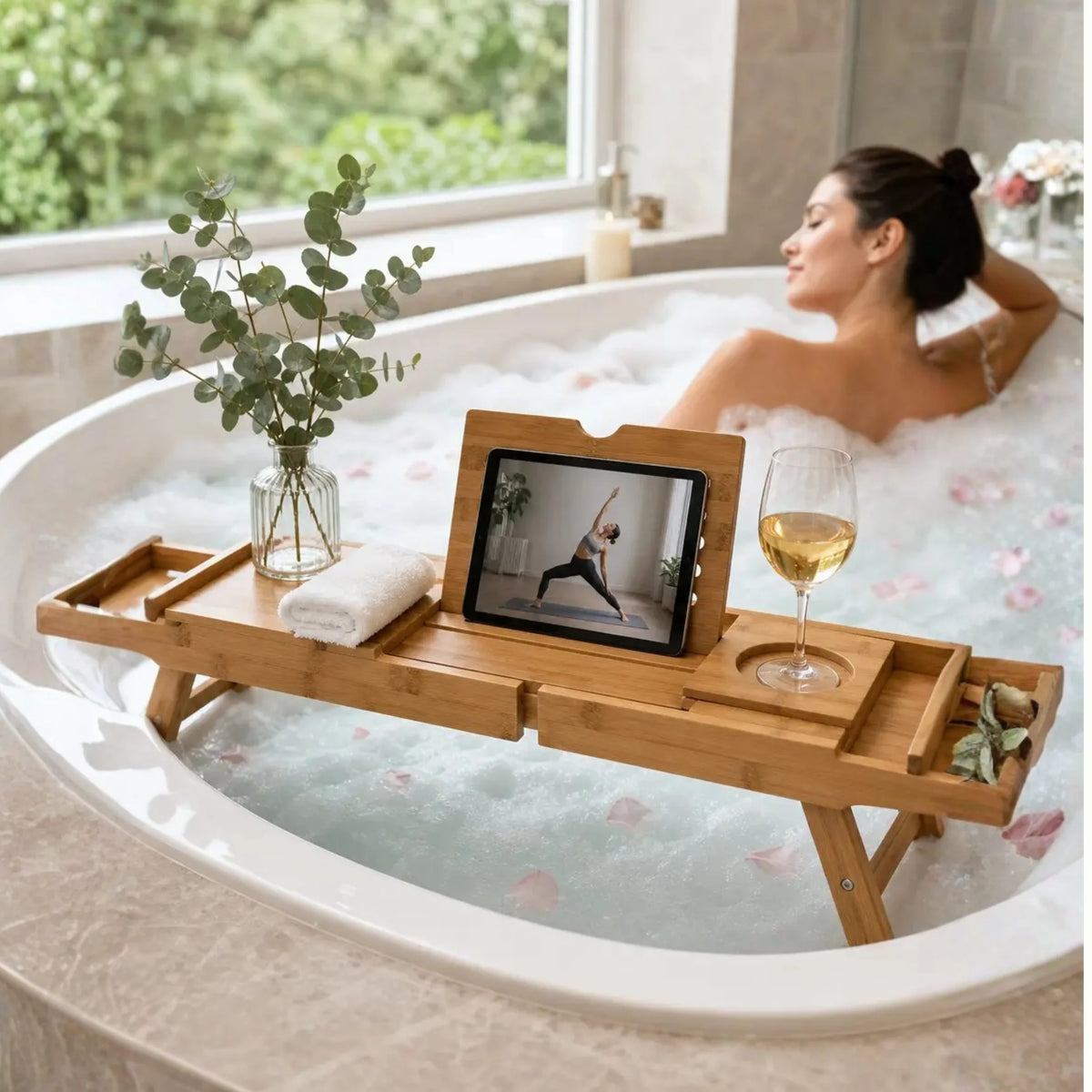 Bathtub Tray Expandable Bamboo Tablet & Device Slots