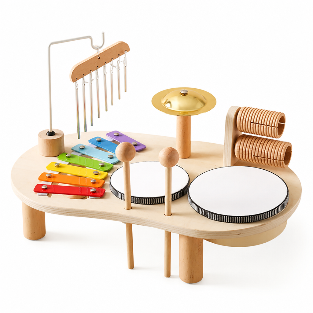 Battery-Free Non-Toxic Wood Musical Toy Set (Xylophone, Drums & Bells)