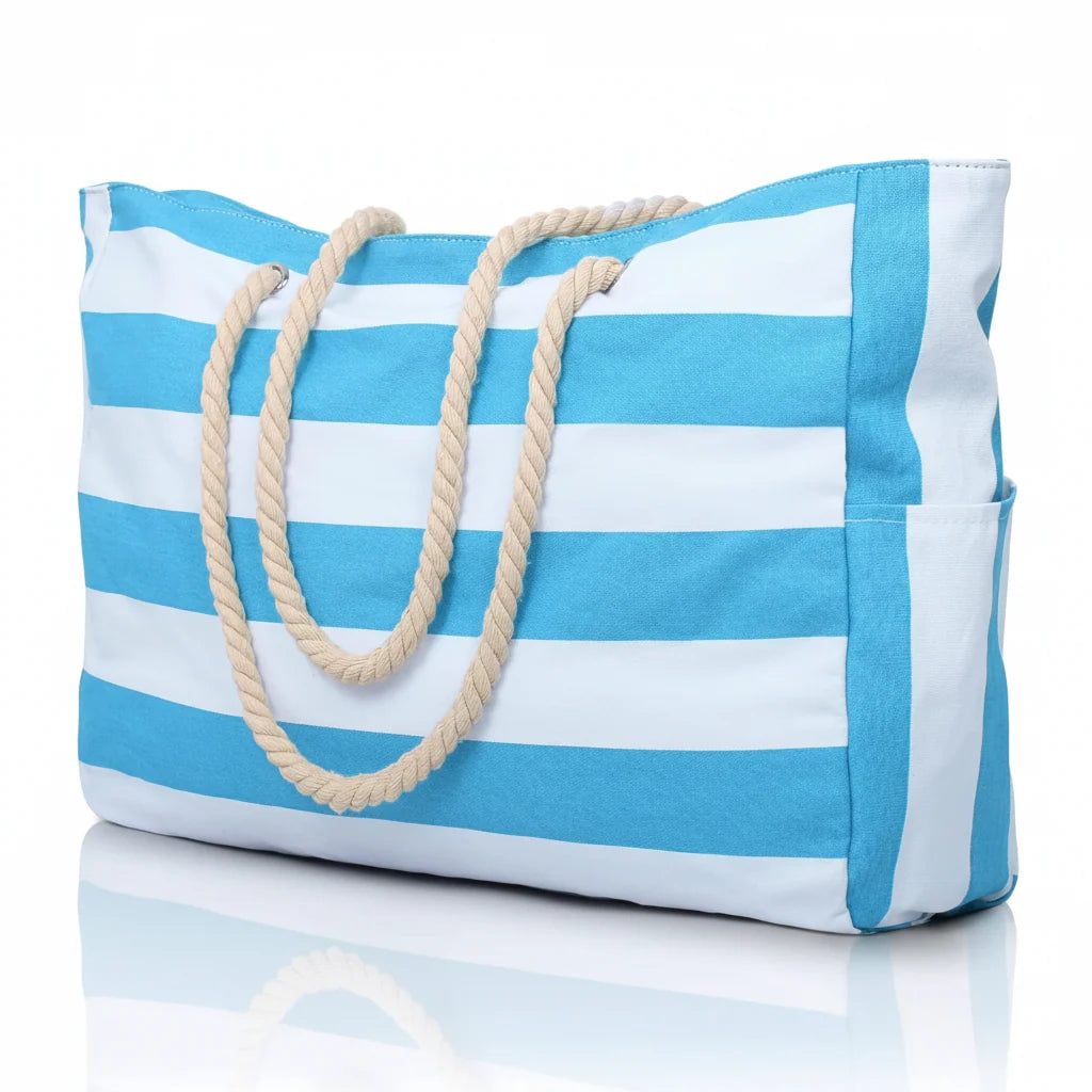 Beach Tote Bag Water-Resistant Foldable Zippered Multiple Pockets