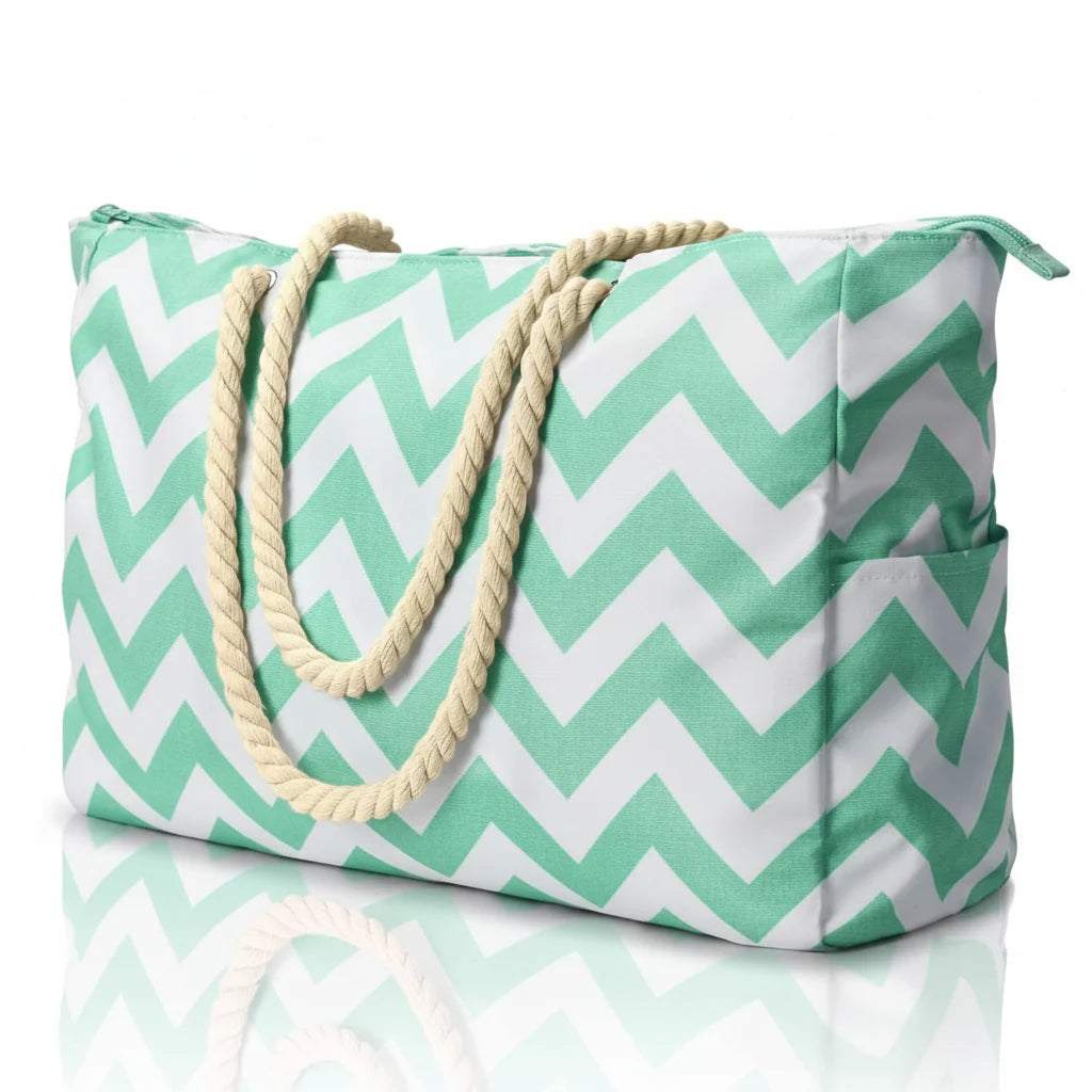 Beach Tote Bag Water-Resistant Foldable Zippered Multiple Pockets