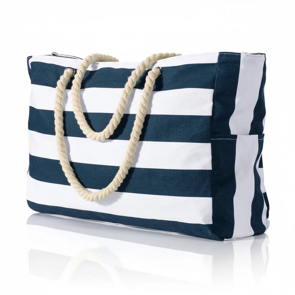 Beach Tote Bag Water-Resistant Foldable Zippered Multiple Pockets