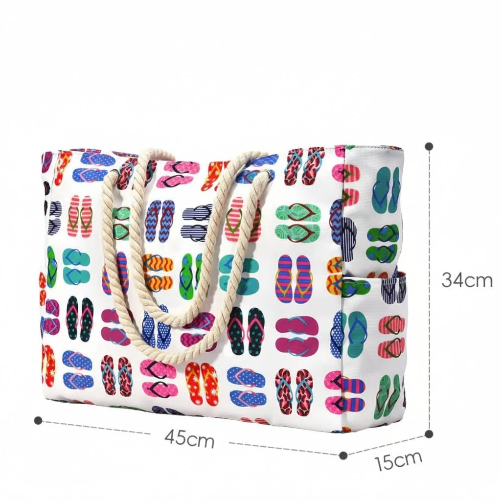 Beach Tote Bag Water-Resistant Foldable Zippered Multiple Pockets