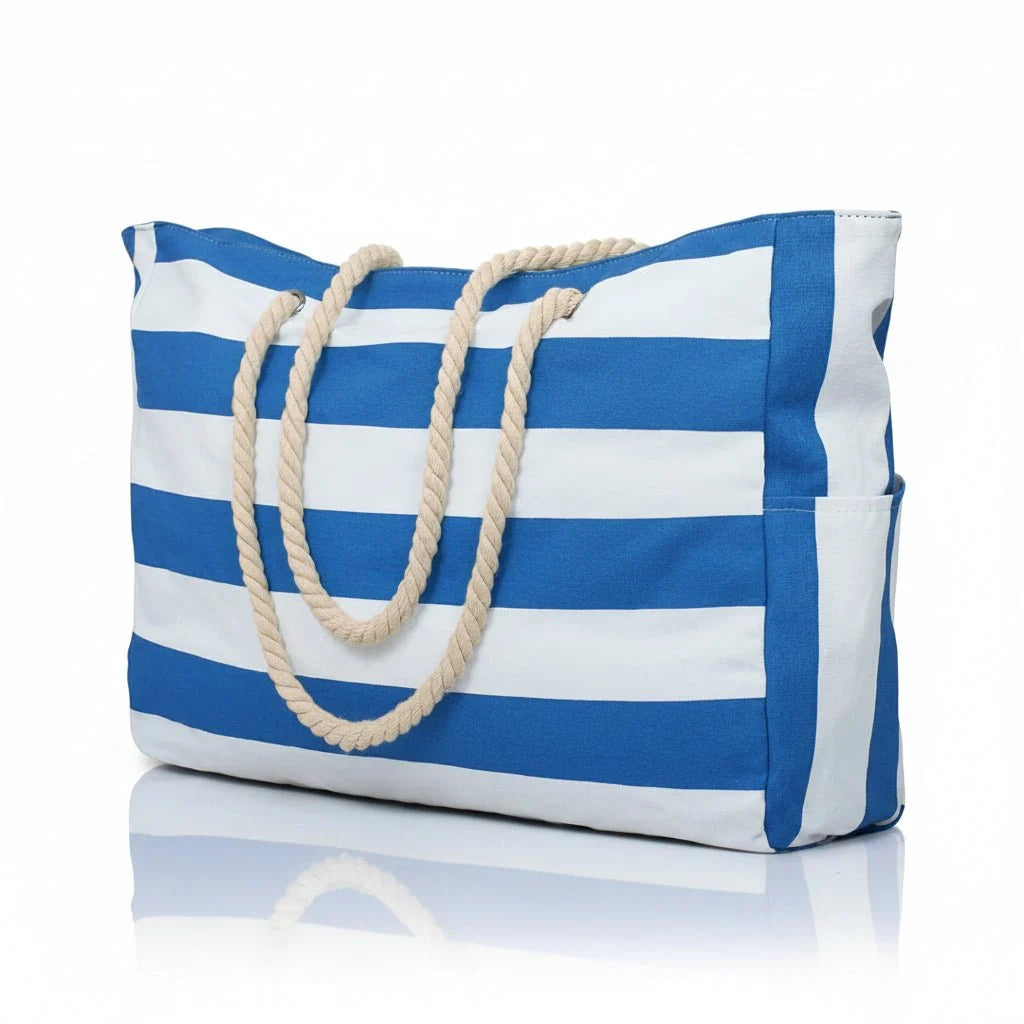 Beach Tote Bag Water-Resistant Foldable Zippered Multiple Pockets