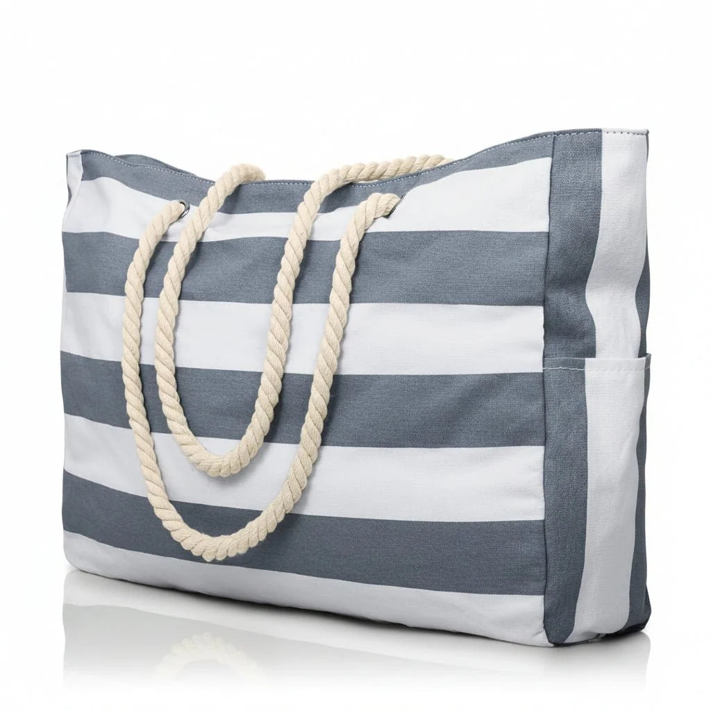 Beach Tote Bag Water-Resistant Foldable Zippered Multiple Pockets