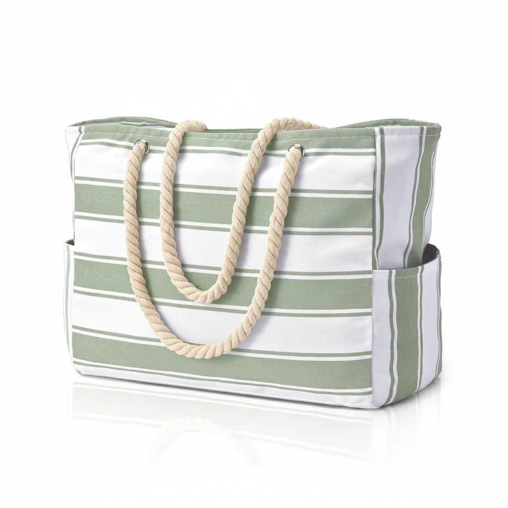 Beach Tote Bag Water-Resistant Foldable Zippered Multiple Pockets