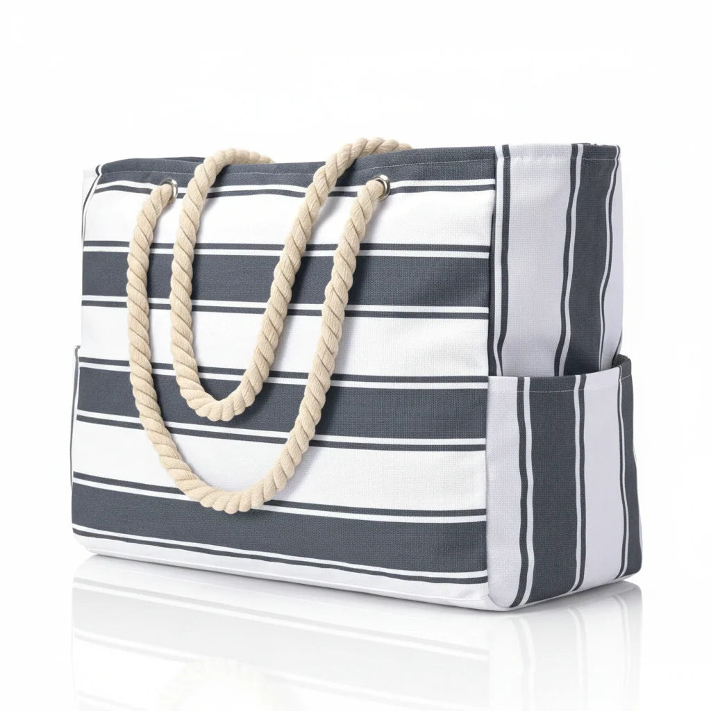 Beach Tote Bag Water-Resistant Foldable Zippered Multiple Pockets