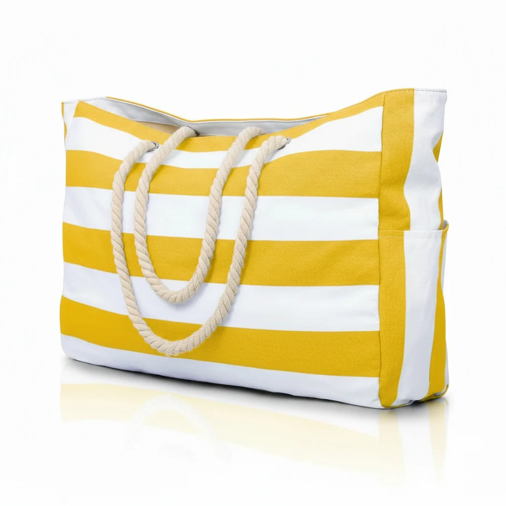 Beach Tote Bag Water-Resistant Foldable Zippered Multiple Pockets