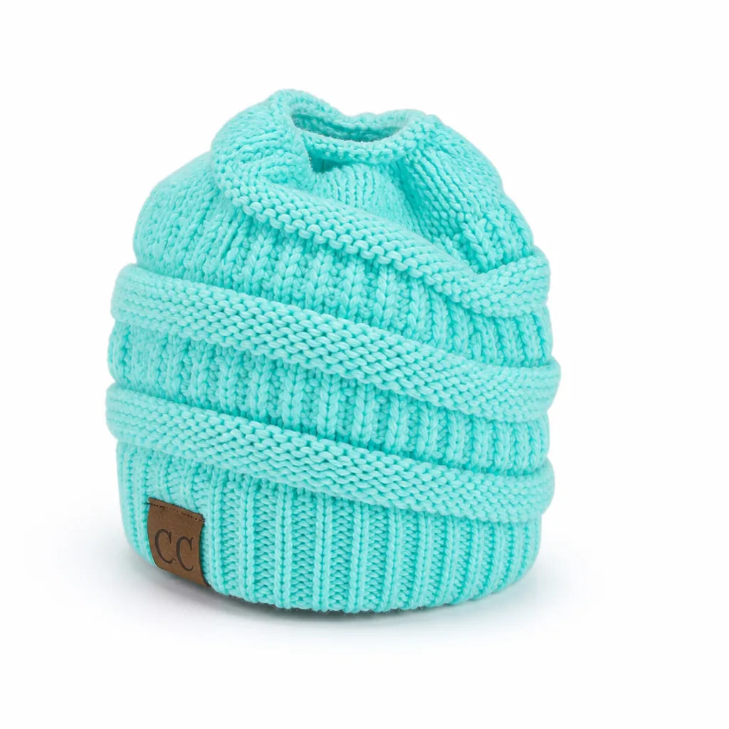 Beanie Ponytail Hole Soft Stretchy Acrylic