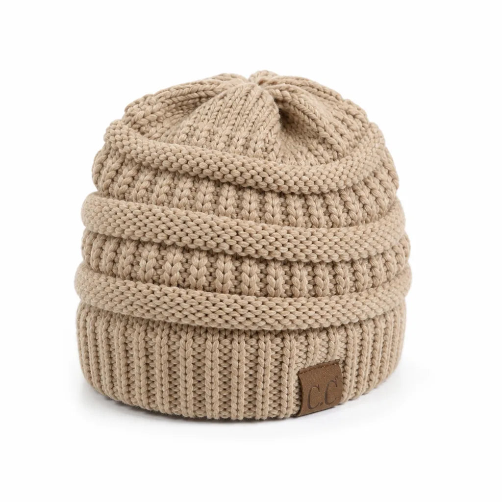 Beanie Ponytail Hole Soft Stretchy Acrylic