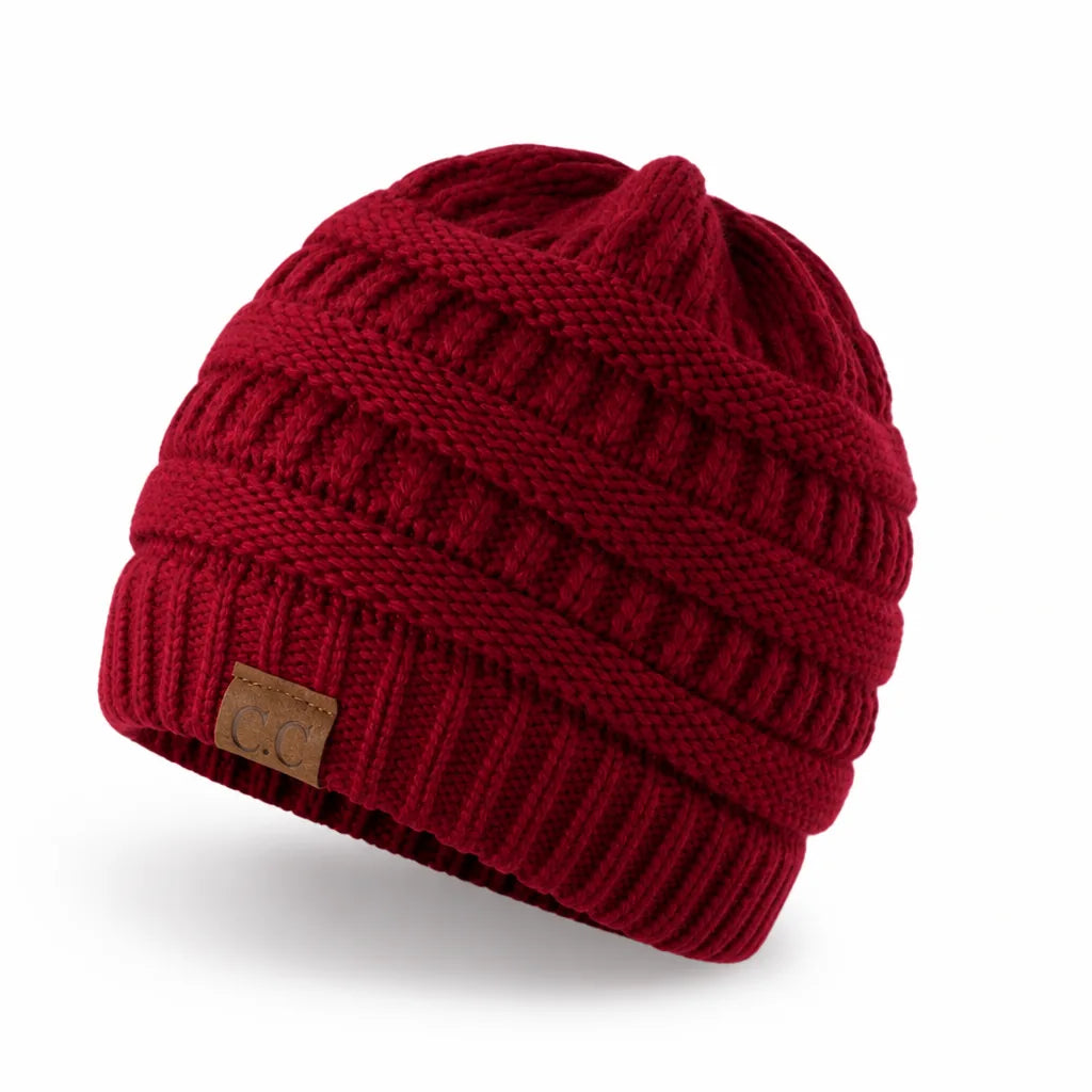 Beanie Ponytail Hole Soft Stretchy Acrylic