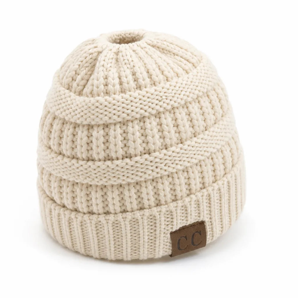 Beanie Ponytail Hole Soft Stretchy Acrylic