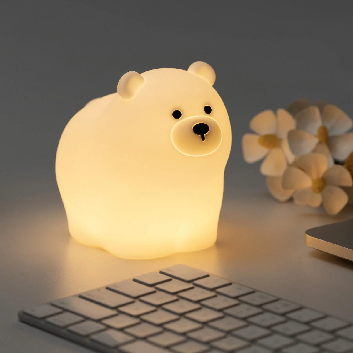 Bear Night Light Warm LED Soft Squeezable Shell