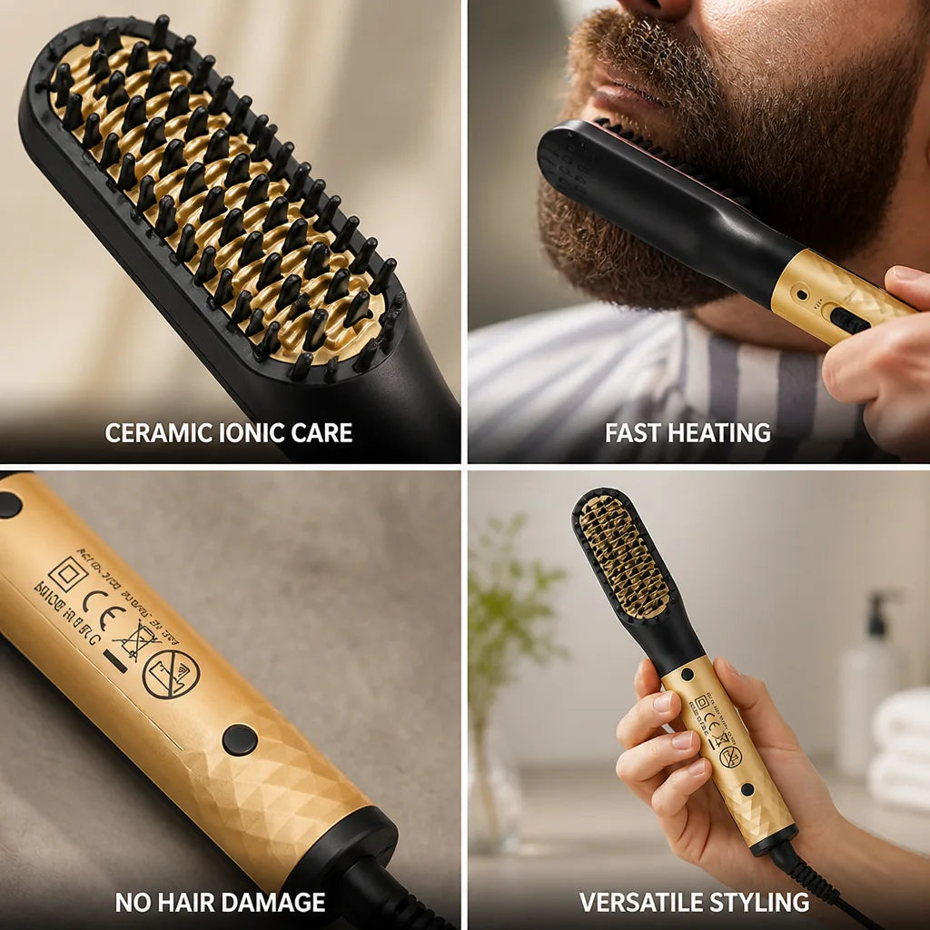 Beard & Hair Straightening Comb Ceramic Ionic Fast-Heating