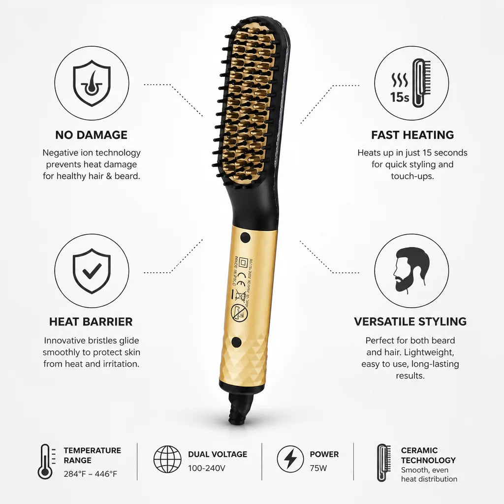 Beard & Hair Straightening Comb Ceramic Ionic Fast-Heating
