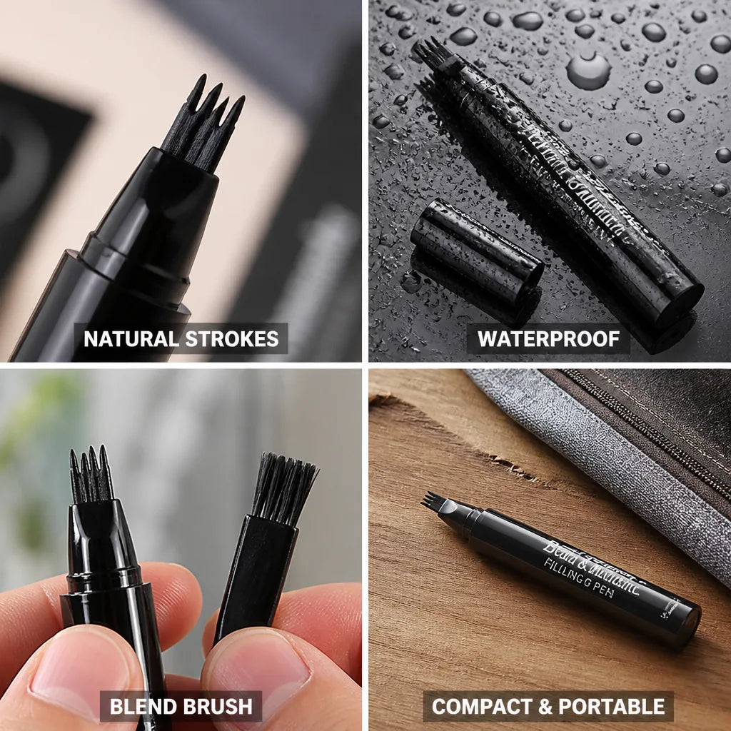 Beard & Mustache Filling Pen Micro-Fork Tip Waterproof Brush Included