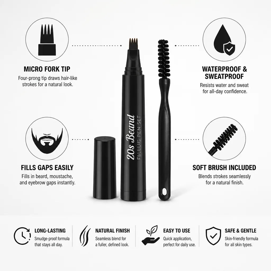 Beard & Mustache Filling Pen Micro-Fork Tip Waterproof Brush Included