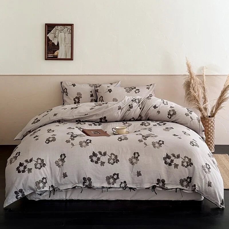 Bed Linen Set Breathable Cotton Delicate Floral 4-Piece