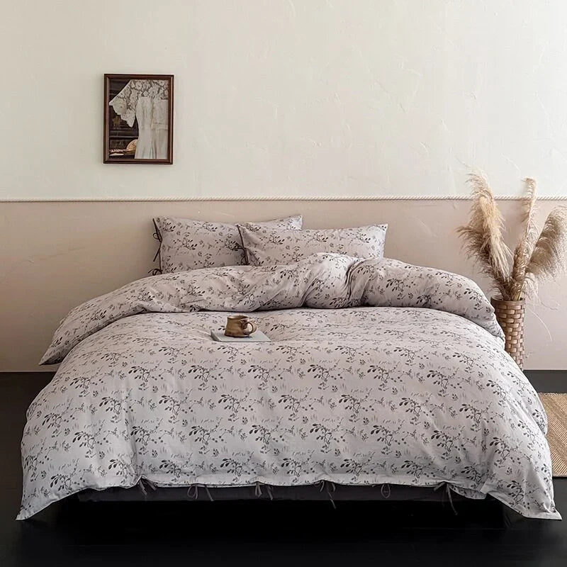 Bed Linen Set Breathable Cotton Delicate Floral 4-Piece