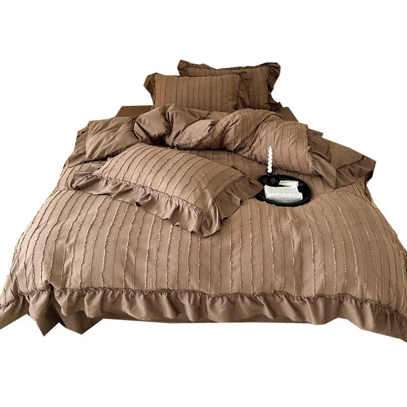 Bed Linen Set Cotton Blend Ruffled Edges