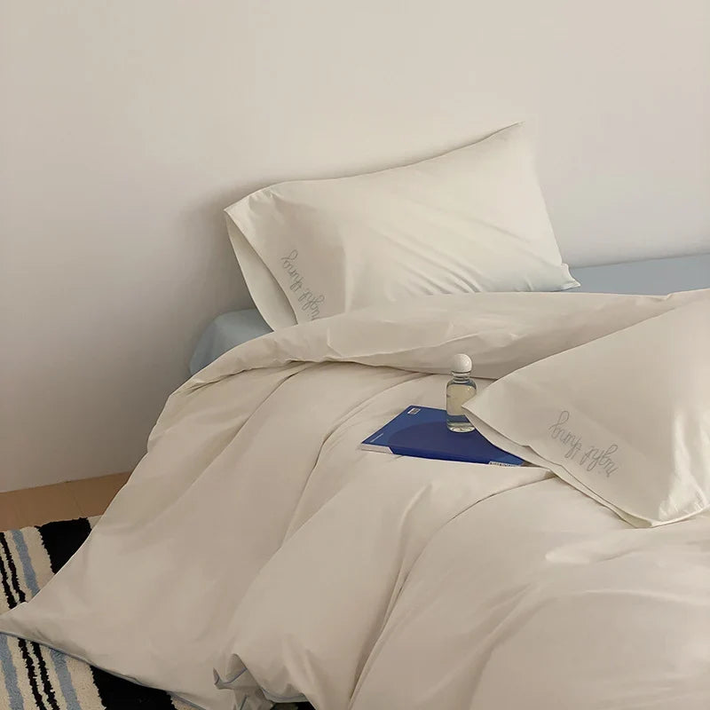 Bed Linen Set Cotton Satin Contrasting Piping
