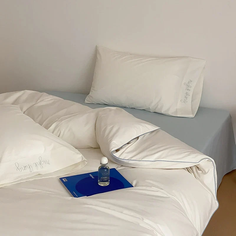 Bed Linen Set Cotton Satin Contrasting Piping