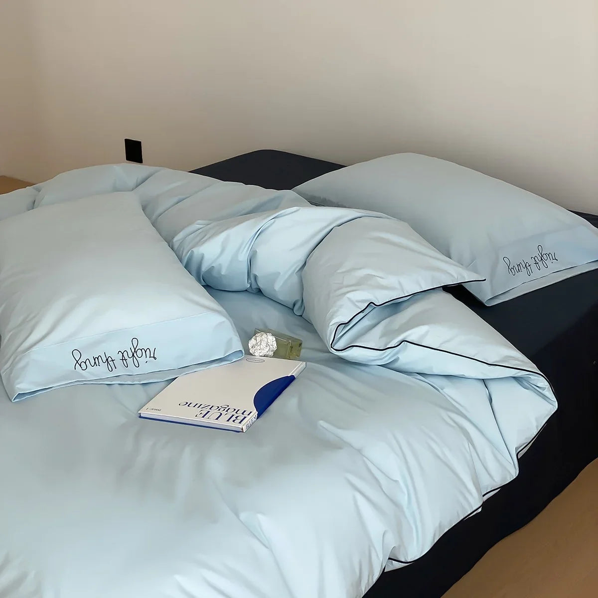 Bed Linen Set Cotton Satin Contrasting Piping