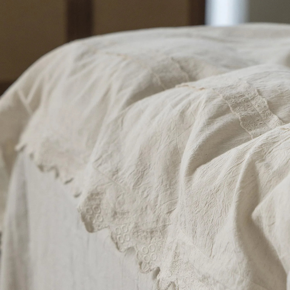 Bed Linen Set Washed Linen Embroidered Lace