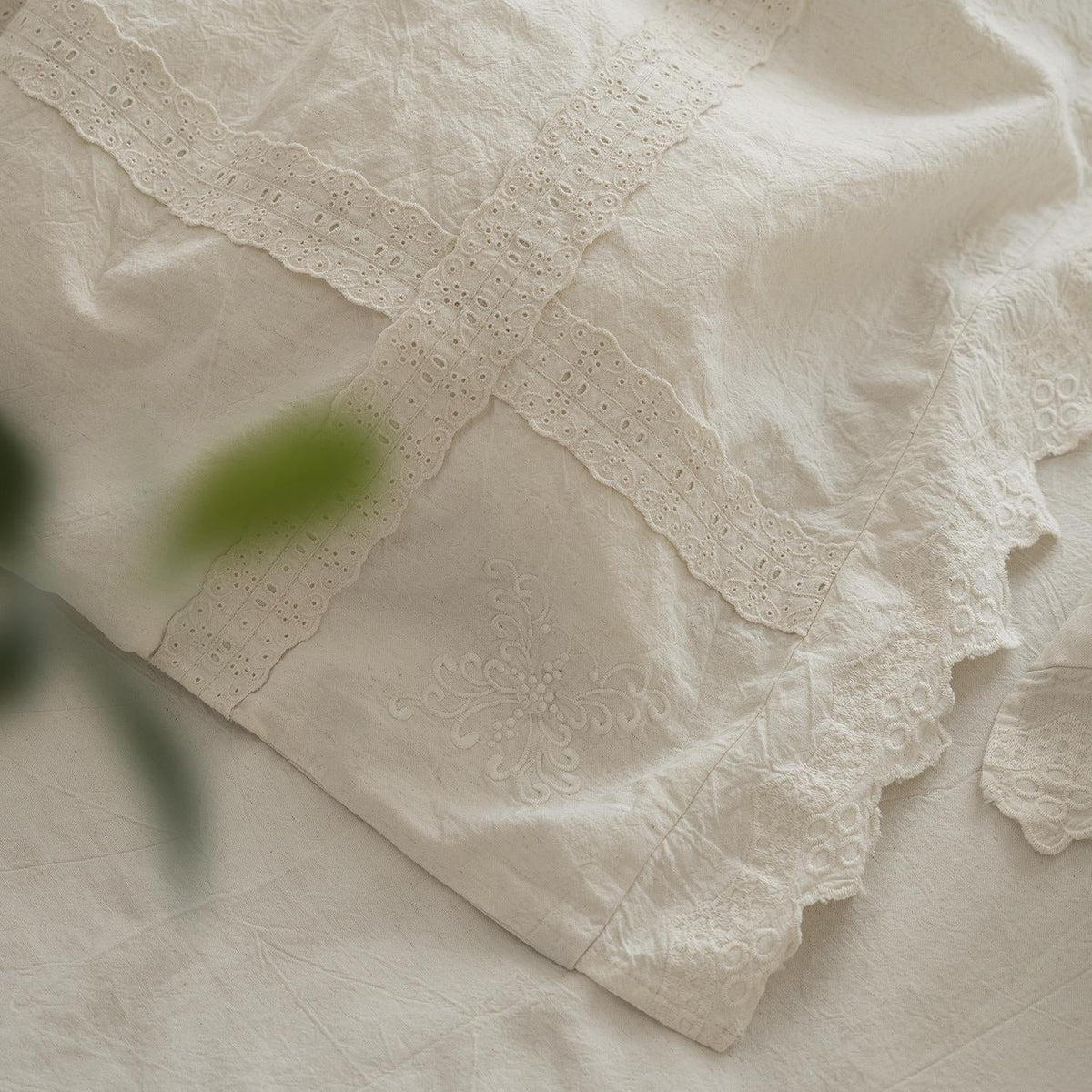 Bed Linen Set Washed Linen Embroidered Lace