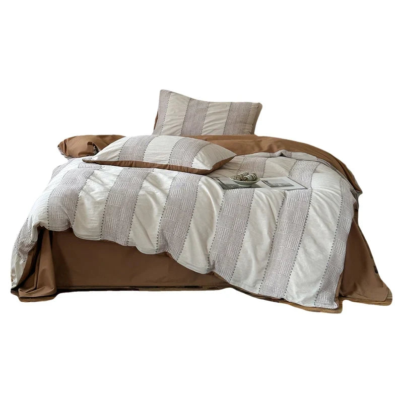 Bed Linen Set Woven Stripe Cotton Integrated Fitted Sheet