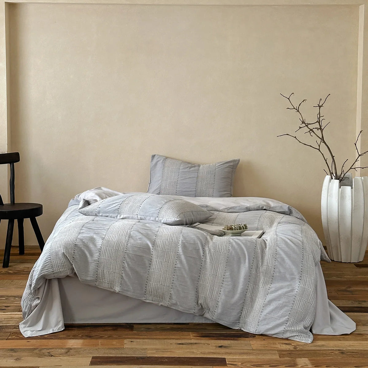 Bed Linen Set Woven Stripe Cotton Integrated Fitted Sheet