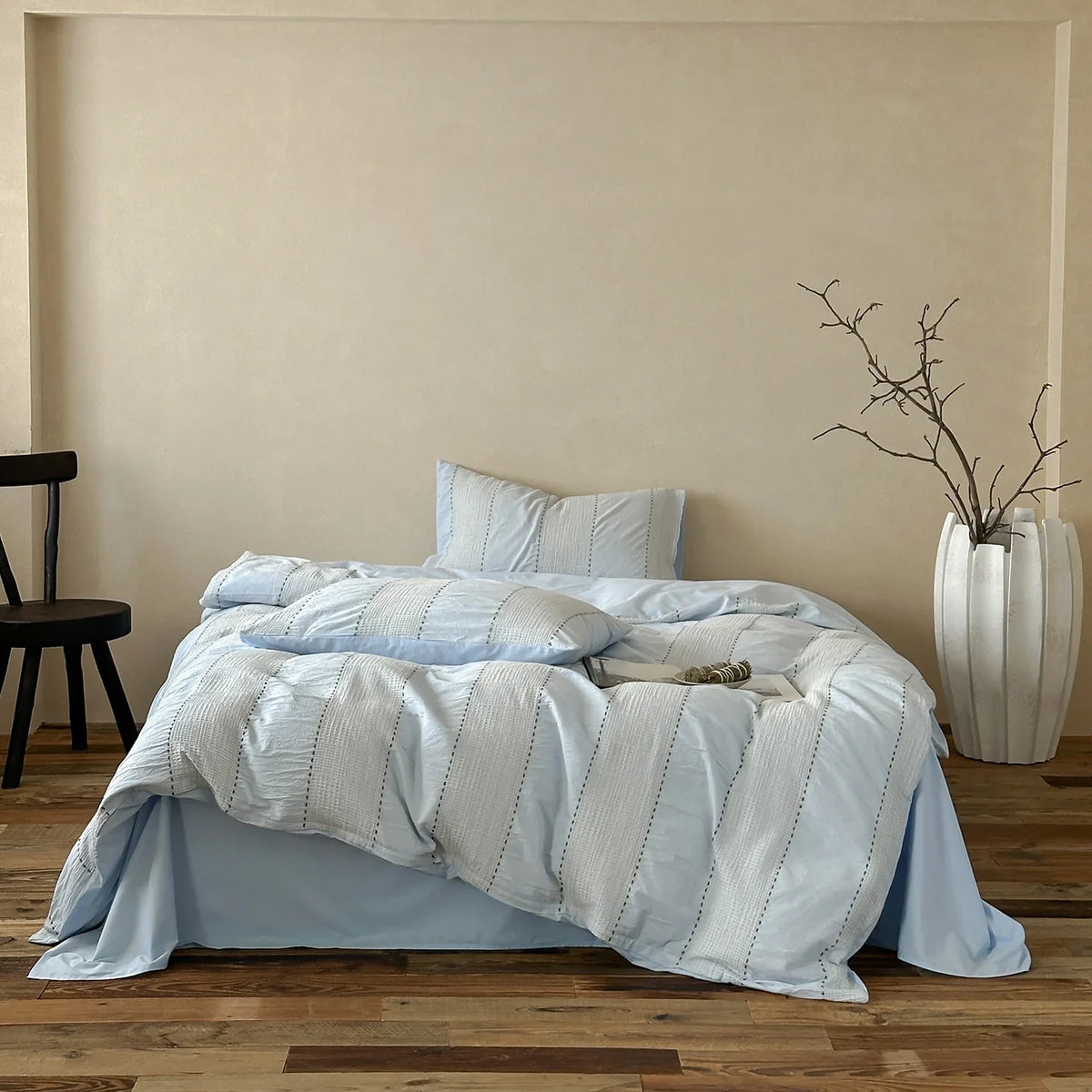 Bed Linen Set Woven Stripe Cotton Integrated Fitted Sheet