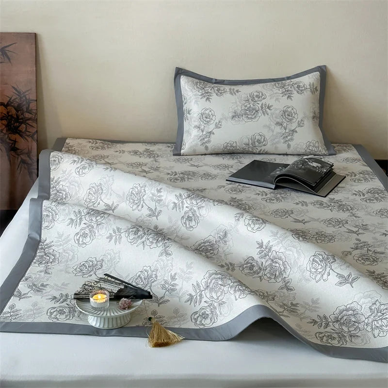 Bed Sheet Set Breathable Cotton Floral Print & Decorative Hem