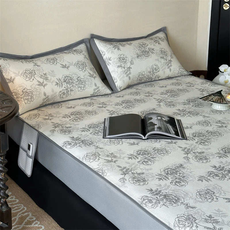 Bed Sheet Set Breathable Cotton Floral Print & Decorative Hem