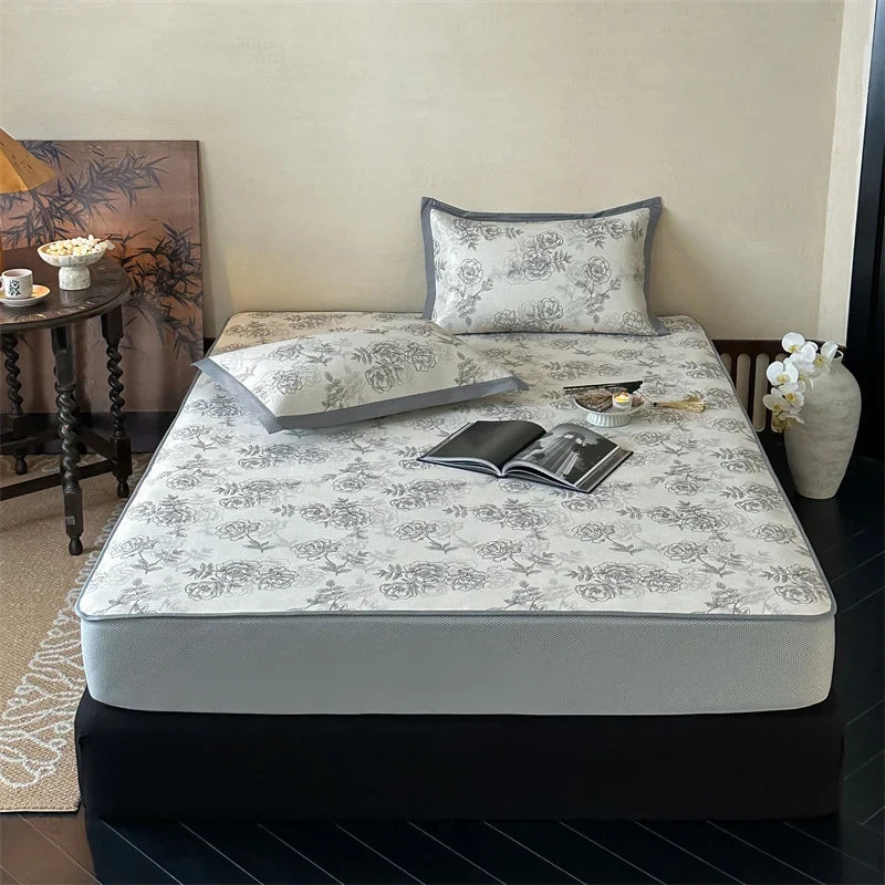 Bed Sheet Set Breathable Cotton Floral Print & Decorative Hem