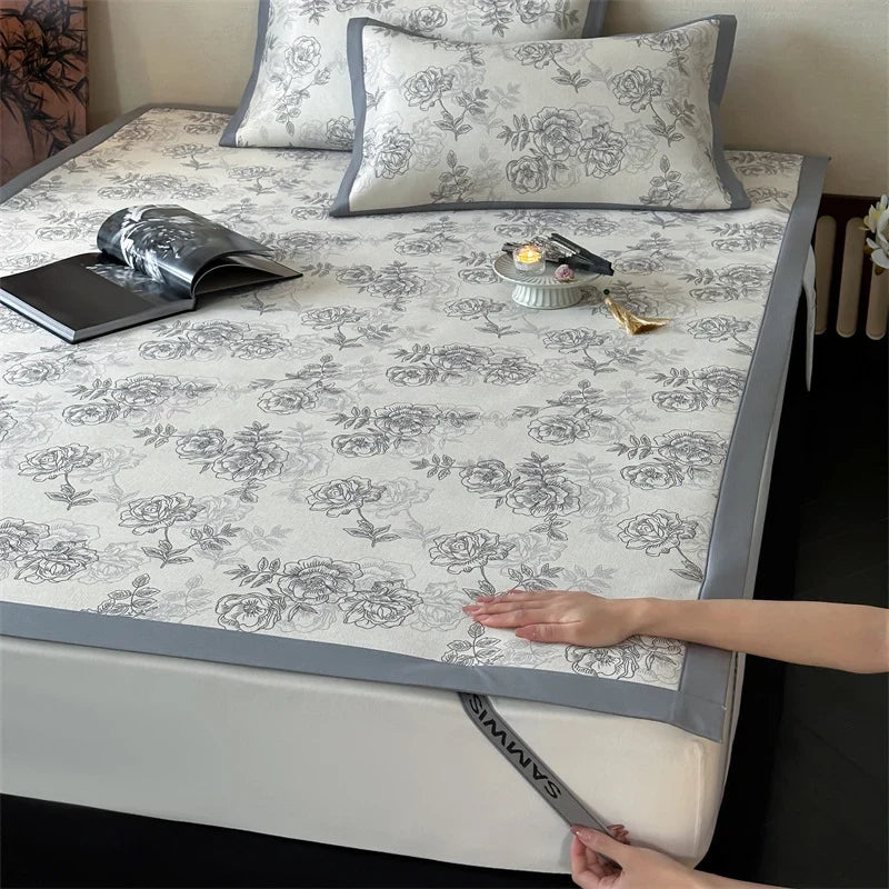 Bed Sheet Set Breathable Cotton Floral Print & Decorative Hem