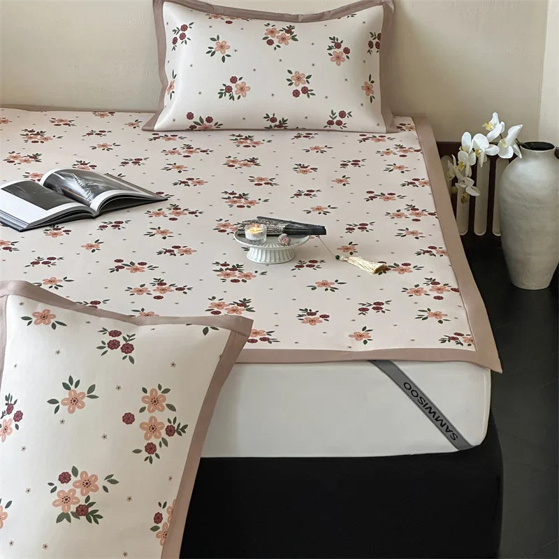Bed Sheet Set Breathable Cotton Floral Print & Decorative Hem
