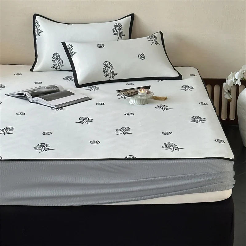 Bed Sheet Set Breathable Cotton Floral Print & Decorative Hem