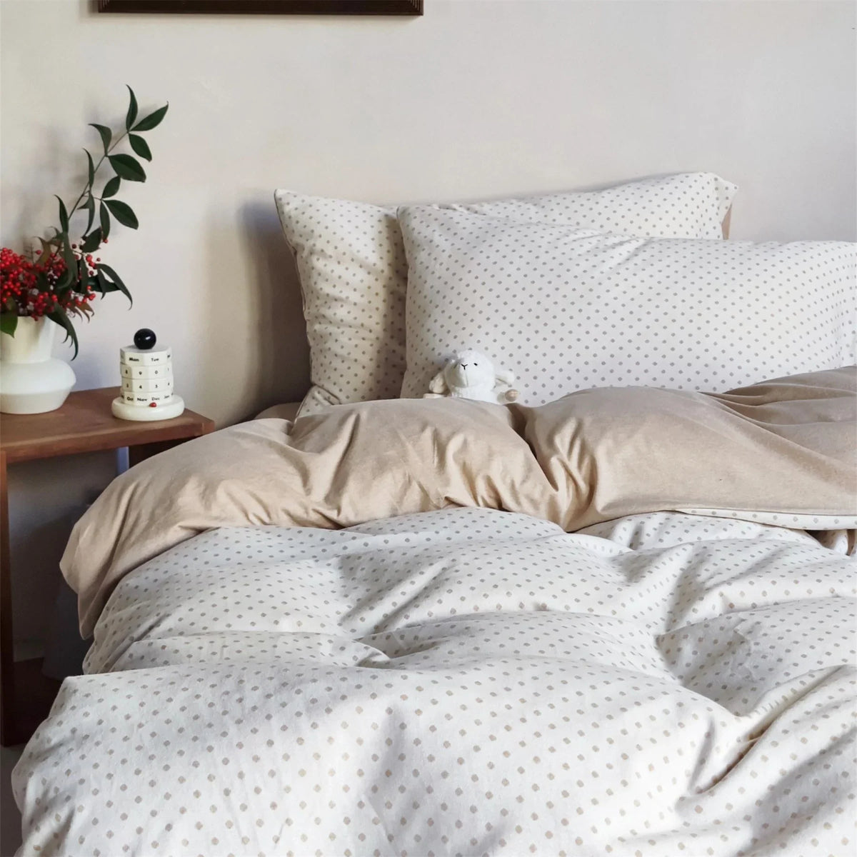 Bedding Set 100% Cotton Breathable Fine Polka Dot