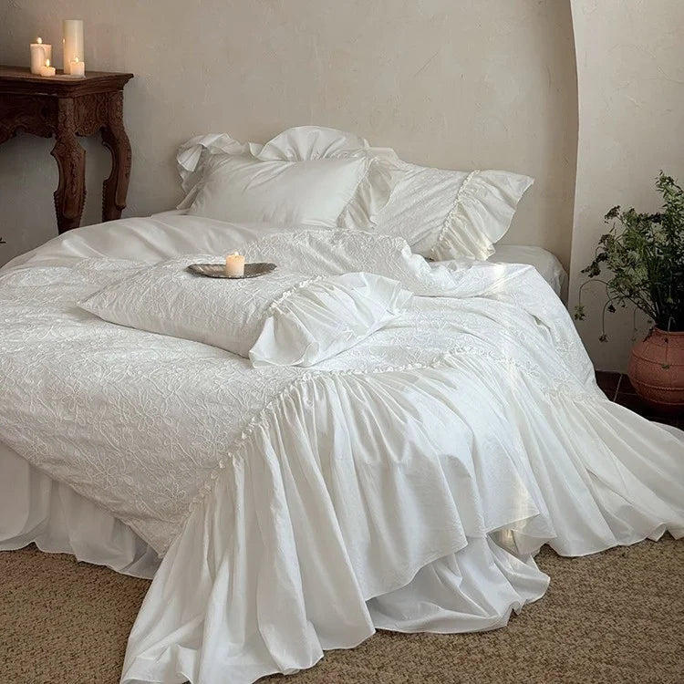 Bedding Set 100% Cotton Muslin Broderie Anglaise 4-Piece