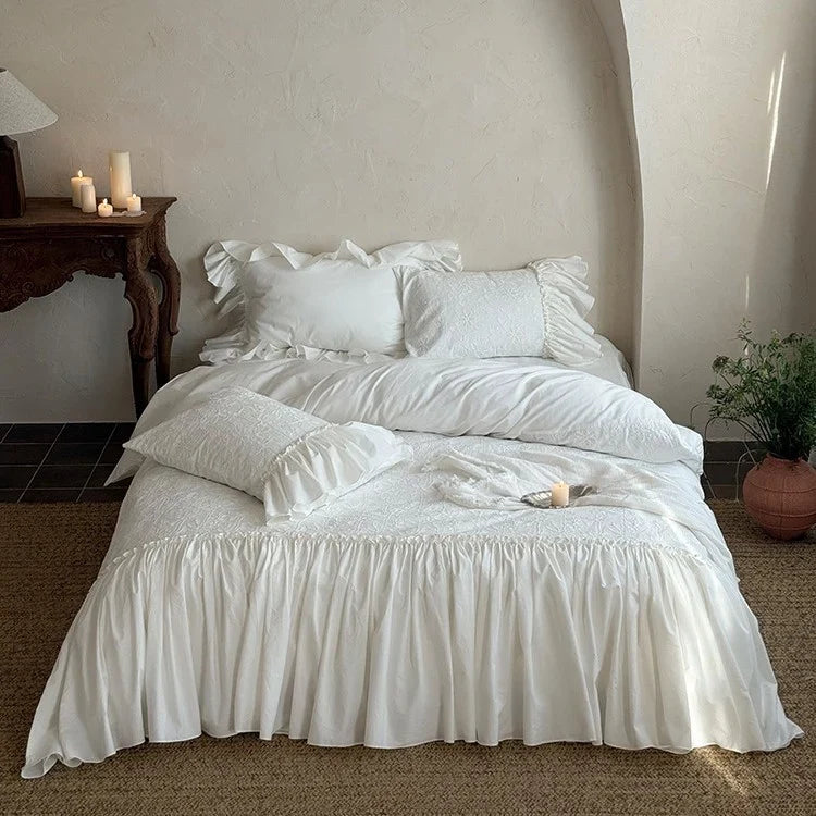 Bedding Set 100% Cotton Muslin Broderie Anglaise 4-Piece