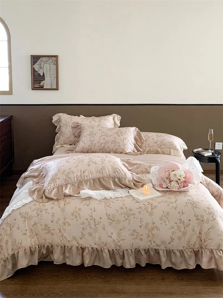 Bedding Set 100% Cotton Percale Floral Jacquard 4-Piece
