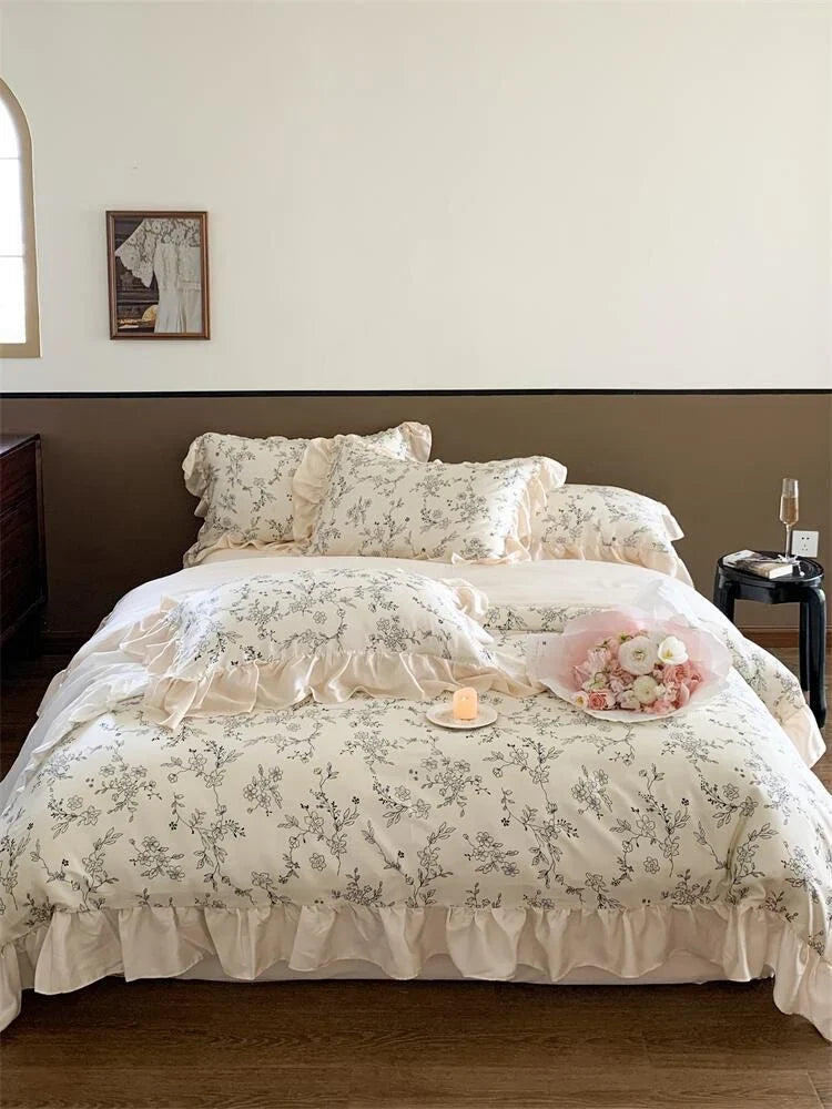 Bedding Set 100% Cotton Percale Floral Jacquard 4-Piece