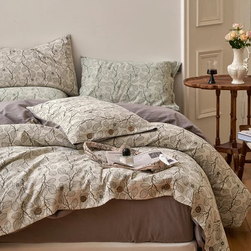 Bedding Set 100% Cotton Percale Floral Woven 4-Piece