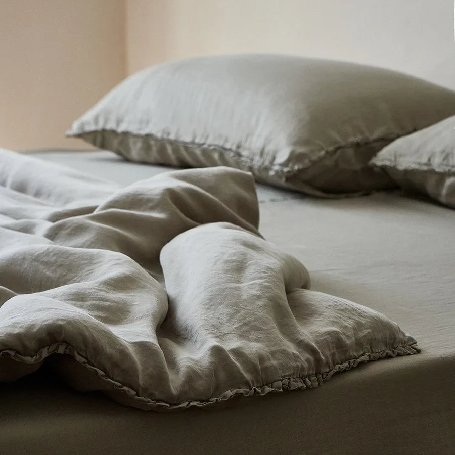 Bedding Set 100% Washed Linen Concealed Zipper & Ruffle